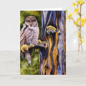 カラフトフクロウ、挨拶状 カード (黄色い花)