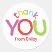 カラフルありがとう子供の誕生日パーティー ラウンドシール (正面)