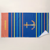 カラフルいかりパーソナライズされた ビーチタオル (正面)