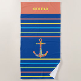 カラフルいかりパーソナライズされた ビーチタオル