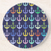 カラフルいかり模様ネイビーデザイン コースター (正面)