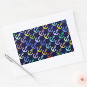 カラフルいかり模様ネイビーデザイン 長方形シール (封筒)