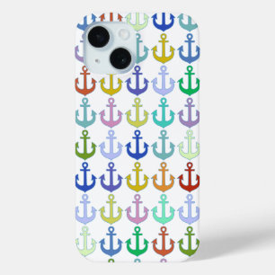 カラフルいかり模様ネイビーデザイン iPhone 15ケース
