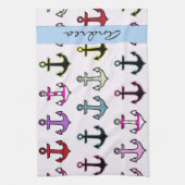 カラフルいかり、いかりのパターン、名前 キッチンタオル (縦)