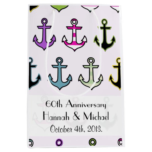 カラフルいかり,いかりのパターン，記念日 ミディアムペーパーバッグ (正面)