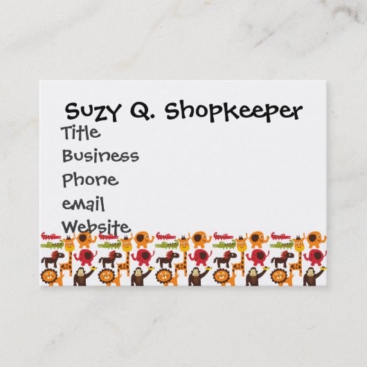 カラフルおもしろいかわいいジャングルビレッジサファリ動物園 名刺 (正面)