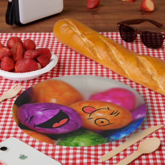 カラフルおもしろいイースター卵 ペーパープレート (ピクニック)