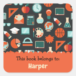 カラフルおもしろいスクール用品パタパーソナライズされたーン スクエアシール