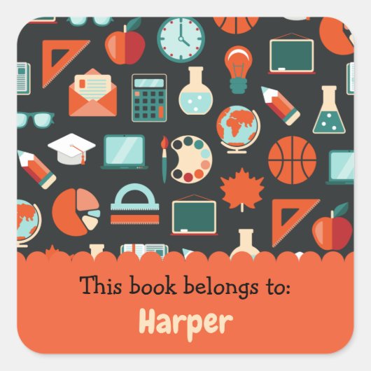 カラフルおもしろいスクール用品パタパーソナライズされたーン スクエアシール (正面)