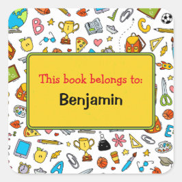 カラフルおもしろいスクール用品パタパーソナライズされたーン スクエアシール