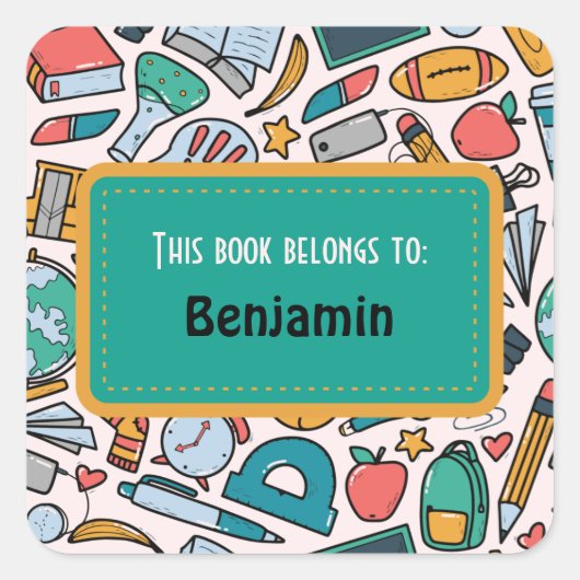 カラフルおもしろいスクール用品パタパーソナライズされたーン スクエアシール (正面)