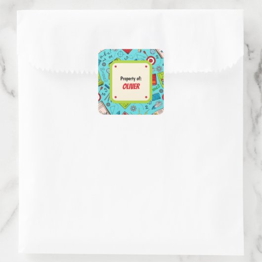 カラフルおもしろいスクール用品パタパーソナライズされたーン スクエアシール (バッグ)