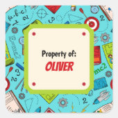 カラフルおもしろいスクール用品パタパーソナライズされたーン スクエアシール (正面)
