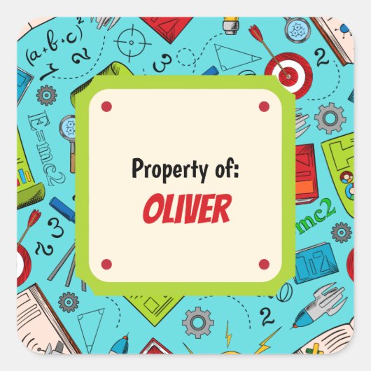 カラフルおもしろいスクール用品パタパーソナライズされたーン スクエアシール (正面)
