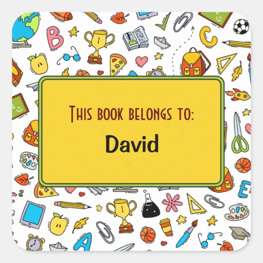 カラフルおもしろいスクール用品パタパーソナライズされたーン スクエアシール (正面)