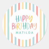 カラフルおもしろいストライプハッピーバースデー ラウンドシール (正面)