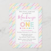 カラフルおもしろいストライプ第1の誕生日 招待状 (正面/裏面)
