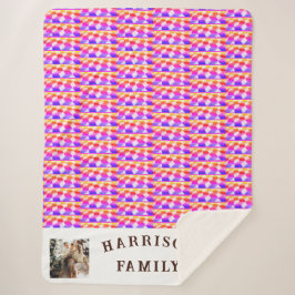 カラフルおもしろいパターン家族の写真と名前 シェルパブランケット