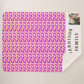 カラフルおもしろいパターン家族の写真と名前 シェルパブランケット (正面(横))