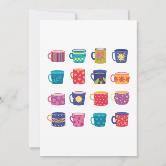 カラフルおもしろいパターン(の模様が)あるコーヒーマグセット 招待状 (正面)