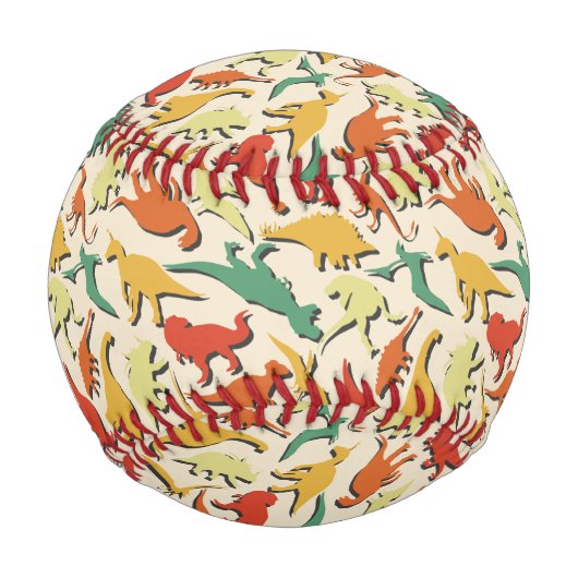 カラフルおもしろいパターンdino漫画恐竜 野球ボール (正面)