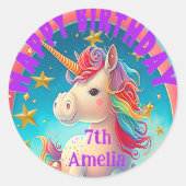 カラフルおもしろいパーソナライズされたUnicornをテーマにしたパーティー ラウンドシール (正面)