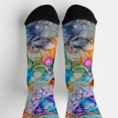 カラフルおもしろいブルー、ティール(緑がかった色)、パープル抽象芸術アート ソックス (上部)