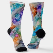 カラフルおもしろいブルー、ティール(緑がかった色)、パープル抽象芸術アート ソックス (傾斜あり)