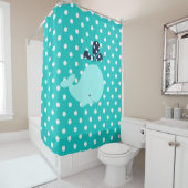 カラフルおもしろいホエールオンターコイズ水玉模様 シャワーカーテン (インサイチュ)