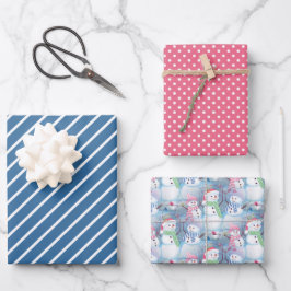 カラフルおもしろいホリおもしろいー雪だるまアートパターン ラッピングペーパーシート