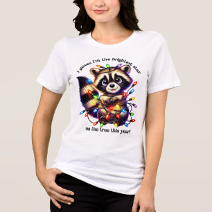 カラフルおもしろいライト付きクリスマスアライグマのシャツ トライブレンドTシャツ