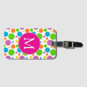 カラフルおもしろいレインボードットピンクモノグラム ラゲッジタグ (正面横)