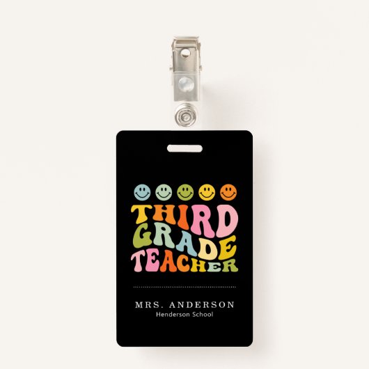 カラフルおもしろい三級先生名前をカスタムする バッジ (裏面クリップ)