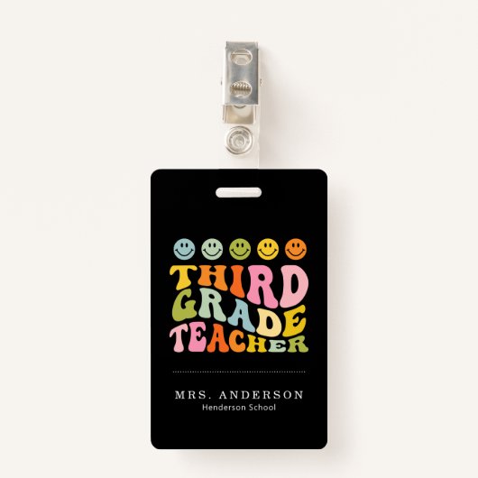 カラフルおもしろい三級先生名前をカスタムする バッジ (正面クリップ)