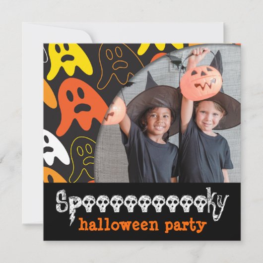 カラフルおもしろい不気味幽霊たちキッドハローウィンパーティ 招待状 (正面)