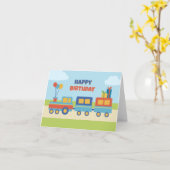 カラフルおもしろい列車の誕生日 カード (黄色い花)