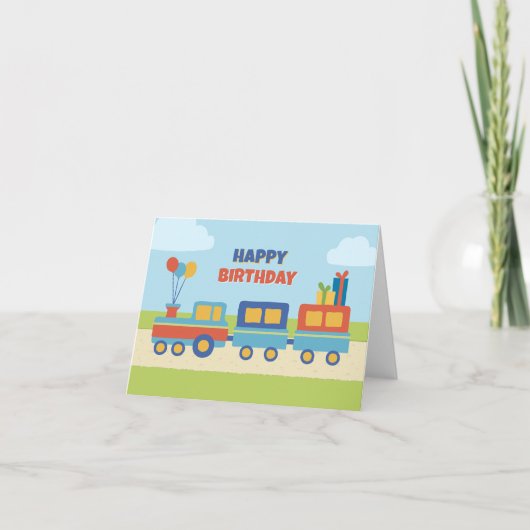 カラフルおもしろい列車の誕生日 カード (正面)