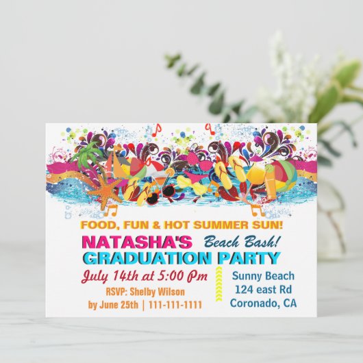 カラフルおもしろい夏ビーチ卒業会 招待状 (スタンド正面)