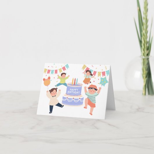 カラフルおもしろい子供の誕生日パーティー カード (正面)