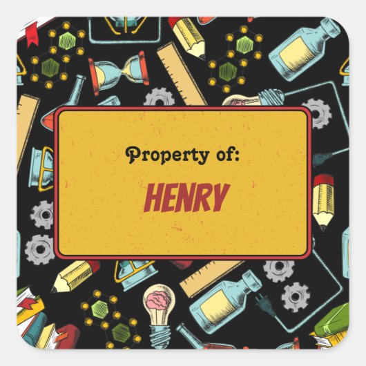 カラフルおもしろい学術パタパーソナライズされたーン スクエアシール (正面)