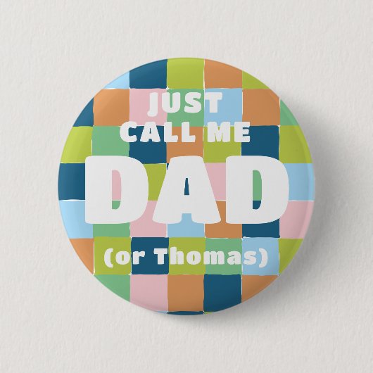 カラフルおもしろい市松模様にブロック赤ちゃんシャワーパパ 缶バッジ (正面)