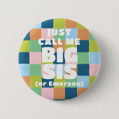 カラフルおもしろい市松模様にブロック赤ちゃんシャワー姉 缶バッジ (正面)