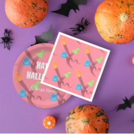 カラフルおもしろい幽霊(ピンク、ハローウィンパーティ) スタンダードカクテルナプキン