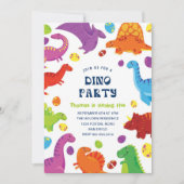 カラフルおもしろい恐竜誕生日キッズボーイパーティー 招待状 (正面)