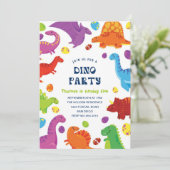 カラフルおもしろい恐竜誕生日キッズボーイパーティー 招待状 (スタンド正面)