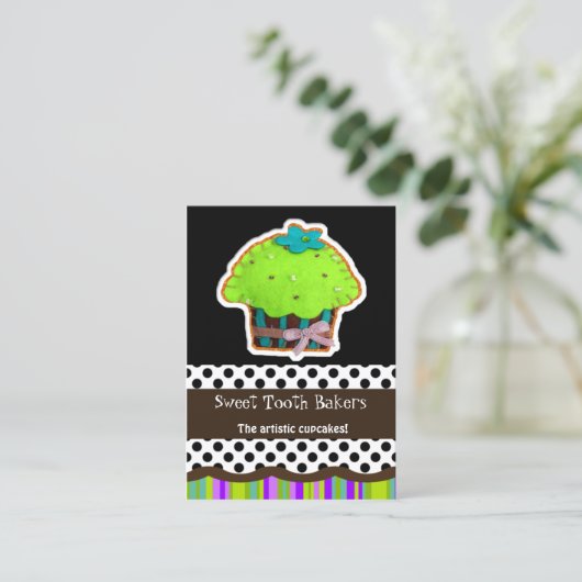 カラフルおもしろい感じカップケーキの名刺 名刺 (スタンド正面)