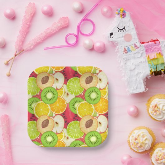 カラフルおもしろい果実模様 ペーパープレート (パーティー)