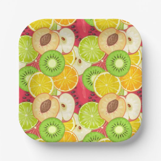 カラフルおもしろい果実模様 ペーパープレート (正面)