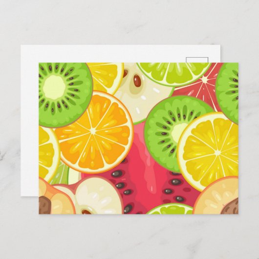 カラフルおもしろい果実模様 ポストカード (正面/裏面)