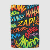 カラフルおもしろい漫画ブックアポップ・アートのートサウンド ゴルフタオル (正面)